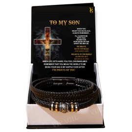 VIRAGIL To My Son Love You Forever Bracelets, Son Bracelet Leather, Bracelet For Son, Son Bracellet From Mom, To My Son Bracelet From Dad, Son Gift From Mom, Teen Birthday Gift, Men Bracelets For Son