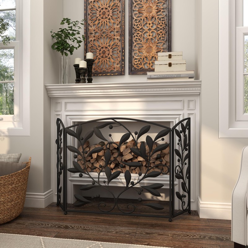 Deco 79 Metal Scroll Foldable Mesh Netting 3 Panel Fireplace