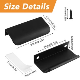 MOROBOR 8 Pack Finger Edge Pull, Self-Stick Instant Cabinet Drawer Pulls Concealed Drawer Pulls Modern Style Drawer Handle for Cabinet Hardware Drawer Wardrobe, 80mm/Black