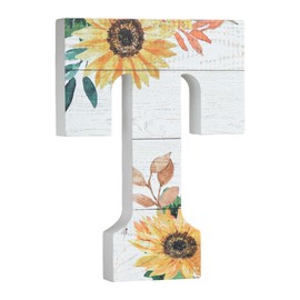 COLLECTIVE HOME - 10" Wood Lettes for Wall Decor, Sunflower Tabletop Alphabet Decoration, DIY Farmhouse Decor, Rustic Freestanding Monogram Block (T)
