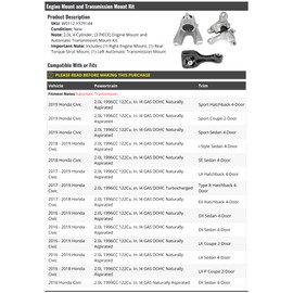Marketplace Auto Parts Engine Mount and Automatic Transmission Mount Kit - 3 Piece - Compatible with 2016-2019 Honda Civic 2.0L 4-Cylinder (W0112-Y379144)