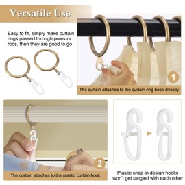 Roxanex Pack of 45 Metal Curtain Rings and Hooks, 30 mm Inner Diameter Curtain Rod Rings, Antique Brass Hanging Rings for Curtain Rods, Shower Rods, Curtain