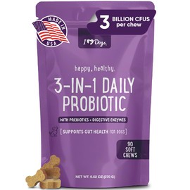 iHeartDogs 3-in-1 Probiotic for Dogs with Pumpkin for Improved Digestion & Gut Health - Dog Probiotics and Digestive Enzymes, 90 Count