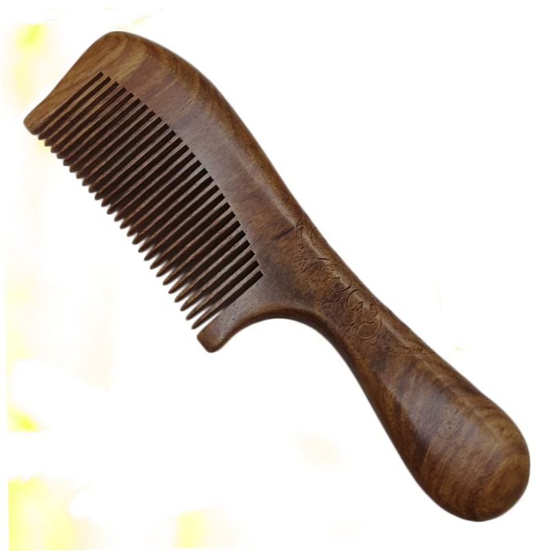 Healvian Wooden Hair Comb with Round Handle Durable Smooth Comb