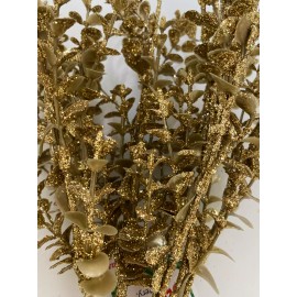 OLD TIME POTTERY 2 GOLD GLITTER EUCALLYPTUS BUSH FLORAL PICK CHRISTMAS TREE WREATH HOLIDAY