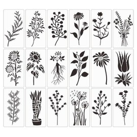 TSUOUKL Pack of 18 Flower Stencils, Reusable Wild Flowers Stencils for Painting, 15 x 7.5 cm Painting Stencils DIY Templates Painting Stencils Set for Scrapbooking Wooden Floor Wall Tiles