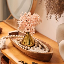 CAMLOT Lucky Boat Serving Tray, Acacia Solid Wood Interesting Shape Plate for Serving Desserts, Fruit, Snack and House Ornament,Key Tray,Functional and Storage Decorative Bowl。(L)