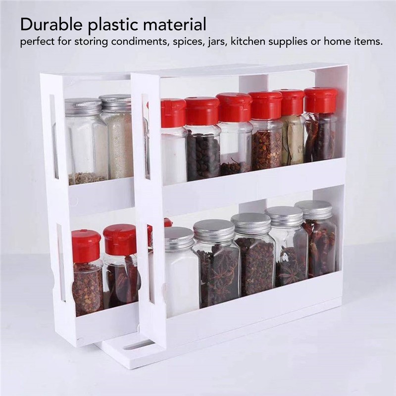 Sliding Spice Rack Slidable Design 2 Tiers Large Capacity Nonslip