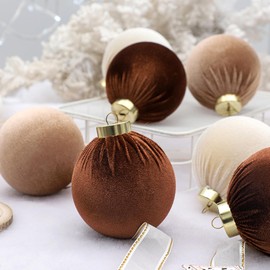 12Pcs Velvet Christmas Ornaments Balls,Brown Christmas Tree Decoration Shatterproof Ball with Hanging for Party Decor Multicolor Brown Beige 80mm/3.15in