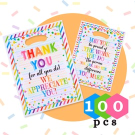 100 PCS Employee Appreciation Gift Bags with Handles, Colorful Small Thank You Gift Bag, Team Goodie Treat Bags for Teachers Employees or Coworkers