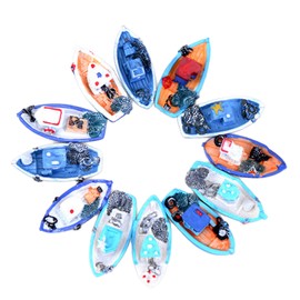 Halloluck 4 Pcs Miniature Dollhouse Boat Sea Fishing Boats Mediterranean Decor Ocean Beach Fairy Garden Micro Landscape Dollhouse Ornament Accessories, Random Styles