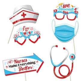 Qpout 32pcs Nurse Appreciation Week Party Photo Booth Props Novelty Thank You Nurses Selfie Props 2024 Medical Party Decorations Nursing Party Decor Nurse School Graduation Party Supplies
