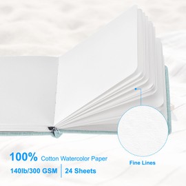 PATIKIL Watercolor Journal, 24 Sheets 4.7x4.7 Inch 100% Cotton Cold-Pressed Watercolor Paper Handbook Sketchbooks 140lb/300 GSM Coarse Lines for Art Painting Drawing Artist, Green
