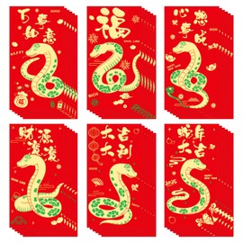 Chinese New Year Red Envelopes,6 Patterns 36 Pcs Red Packets Lunar Year of the Snake 2025,Embossed Bronzing Foil Money Envelopes for Cash Gifts New Year Decorations