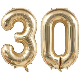 ANGEL Q HOUSE 40 Inch Light Gold 30 Number Balloons White Gold Giant 30 Foil Mylar Helium Large Digital Balloon Champagne Gold Birthday Numbers Jumbo Balloons 30th Anniversary Events Party Decorations Supplies