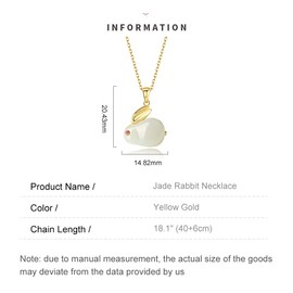 AMINKINA 14K Gold Rabbit Necklace for Women - Natural Jade Pendant, Chinese New Year Jewelry Gift (Yellow Gold, 14K)