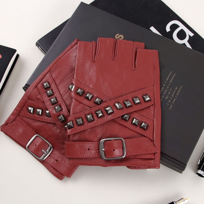 FIORETTO Fingerless Leather Gloves for Men Half Finger Motorcycle Gloves