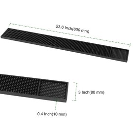 PINGEUI 6 PCS 24 x 3 Inches Black Rubber Bar Mat, Non-Slip Bar Service Spill Mat, Heat Resistant Dish Drying Bar Spill Mat for Counter Top, Cafe, Bar, Kitchen, Restaurant, Hotel