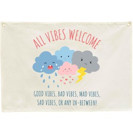 Classroom Wall Poster-Guidance Therapy Classroom Decoration-Mental Health-Welcome Present-Feel Feelings Banner-Rectangle Banner Flag Wall Decor-Door Sign-All Vibes Welcome-Christmas Gift-28.5"L×20"W