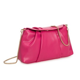 IXEBELLA PU Clutch Handbag for Women Evening Bag Formal Dressy Purse with Pearl Strap, Hot Pink, Small