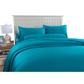 THE MYSTIC LOOM 4 PCS Luxury Sheets Set | 100% Viscose Derived from Bamboo - 400 TC Sateen Weave | Super Soft, Cooling, Breathable | 17" Fitted Sheet, Flat Sheet, 2 Pillowcase (Sea Blue, King)