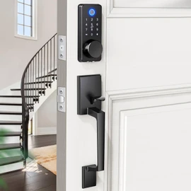 LOCTIAN Smart Fingerprint Door Lock Set with APP Control – Keyless Entry, Auto Lock, Electronic Keypad & 2 Lever Handles for Home, Apartment, or Office