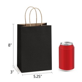 BagDream Gift Bags 100Pcs 5.25x3x8 Small Kraft Paper Gift Bags with Handles Bulk, Black Paper Sacks for Small Business, Retail, Merchandise, Grocery, Wedding Birthday Party favor