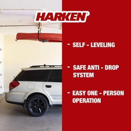 HARKEN Hoister Lightweight Kayaks Overhead Garage Storage Hoist System for Small Kayaks, Boards, Skulls, Light Storage (45lb Capacity, 10ft Ceiling), Model 7808
