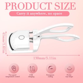 WDKXCN Heated Eyelash Curler, Electric Eyelash Curler, Heated Eyelash Curler with 2 Temperature Modes, for All Eyelashes, White