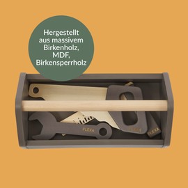 FLEXA Wooden Tool Box Set for Children Includes Saw, Ruler, Wrench | Kids Tool Set or 4-Piece Workbench Set for Children from 2 Years | Development Montessori Toy toys for boys & girls