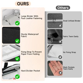 ZIOZERTT Zipper Binder 3 Ring, 700 Sheets Capacity, Binder 3 Inch with Shoulder Strap Fits 13 Inch Laptop for School and Office,Black