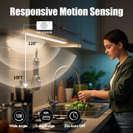 4-Pack Pro Magnetic Motion Sensor LED Under Cabinet Lights, USB-C Fast Charging Wireless Bar Lighting with 3 Adjustable Color Temps & Dimmable Brightness, Peel-and-Stick for Kitchen, Staircase, Closet