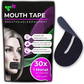 30x Anti-Schnarch Mundpflaster – Reduziert Schnarchen, verbessert die Atmung, den Schlaf und die sportliche Leistung, Mundtape aus Baumwolle, Schwarz (30 - Schwarz Mit Loch)