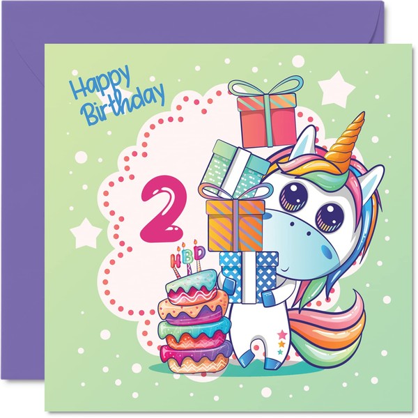 2nd Birthday Card Girl - Magical Unicorn Birthday Card - Happy Birthday Card 2 Year Old Girl, Girls Birthday Cards for Her, 5.7 Inch Greeting Cards for Daughter Niece Granddaughter Kids Children