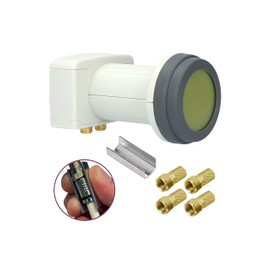 GSS Helios Twin LNB + 4 x F-Connectors, with LTE Shielding & Sun Protect UV Protection, Double 4K HD LNB for 2 Participants, for TV Sat Receiver, for Satellite Bowl