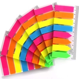 960 Pieces Neon Page Markers, FANDAMEI 6 Sets Translucent Page Flags Fluorescent Index Tabs Sticky Notes Tabs with 12 cm Measurement for Page Marker