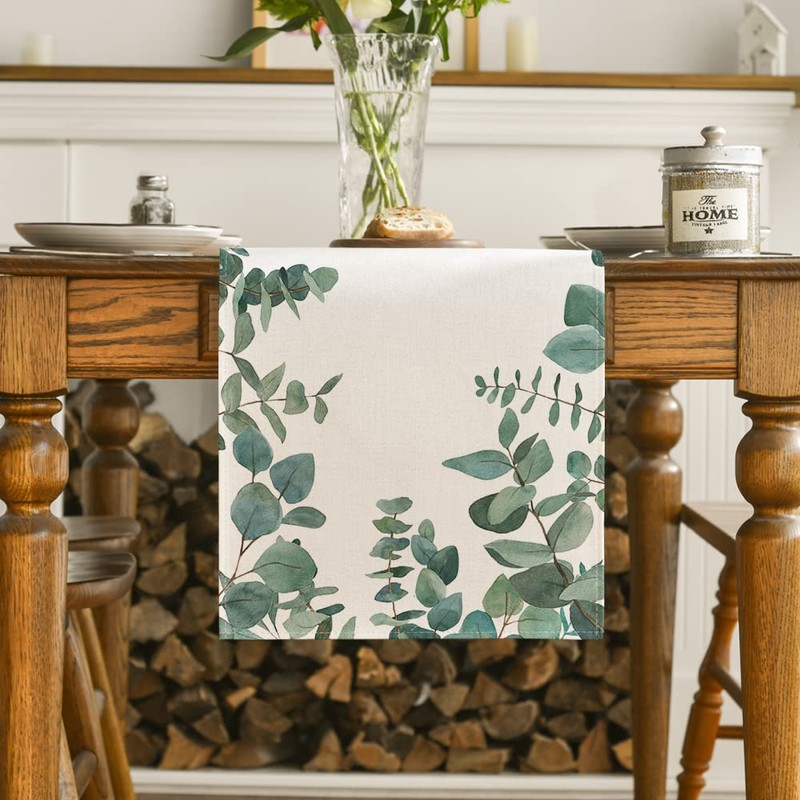 Artoid Mode Eucalyptus Summer Table Runner, Spring Kitchen Dining Table