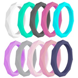 AZYOUNG Womens 3mm Wide Diamond Silicone Wedding Ring 10pcs set Pink Purple Blue Stackable Rubber Bands - US Size 4-10 (10)