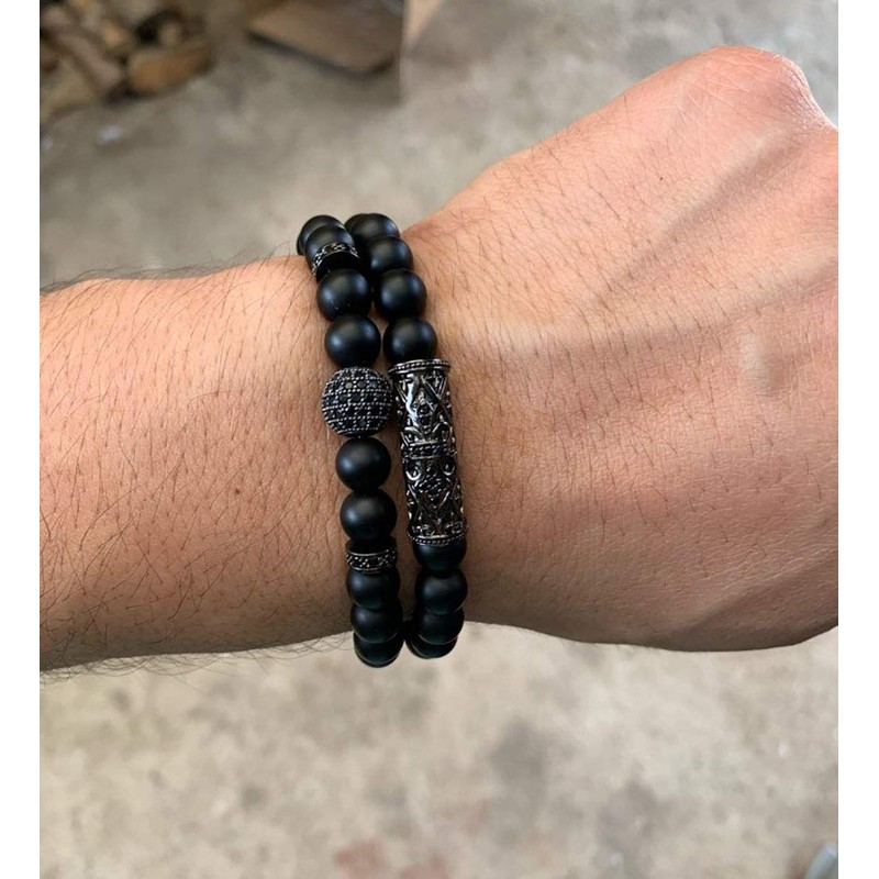 JEWPARK 4 Pcs Crown King Bracelets for Men Black Matte
