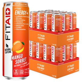 FITAID ENERGY, 200mg Natural Caffeine, Keto, Mango Sorbet, Optimum Performance Formula: BCAAs, Quercetin, Electrolytes, Omega-3s, 15 Calories, Paleo, Vegan & Gluten-Free, 12-oz. Cans (Pack of 24)