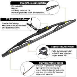 AUTOBOO 26"+20" Windshield Wipers with 16" Rear Wiper Blade Replacement for Dodge Grand Caravan 2008-2012 2013 2014 2015 2016 2017 2018 2019 -Original Factory Quality (Pack of 3)