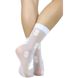 ToBeInStyle Women's Springtime Daisy Sheer Anklets - White/Yellow - OS