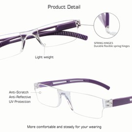VisionGlobal 2 Pairs Reading Glasses, Blue Light Blocking Glasses, Computer Reading Glasses for Women and Men, Fashion Square Eyewear Frame (2purple,+1.00 Magnification)