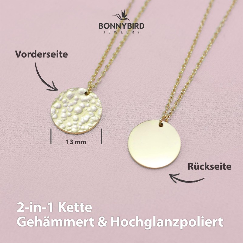 BONNYBIRD® Platten Kette Gold Damen - Halskette mit Platte Gold,