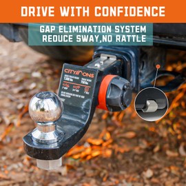 Citymons Endo-Hitch Trailer Ball Mount, Reduce Sway Anti-Rattle, 2" Drop Hitch Without Ball Fit 1 inch Hole for 2" Receiver, Tow Hitch with Lock, 7500 LBS GTW