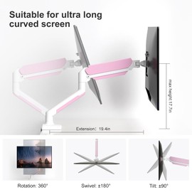 PHOLITEN Single Monitor Arm Fits 13-32 inch,4.4-19.8lbs Monitor, Fully Adjustable Gas Spring Monitor Arm, Computer Monitor Stand with VESA 75 * 75mm/100 * 100mm Mount,White & Pink