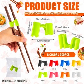 Suttmin 500 Pcs Reusable Chopsticks Helper Multicolor Plastic Practice Chopstick Trainer Hinges Connector Training Chinese Chop Non Slip Stick Helper for Adult Learner Beginner