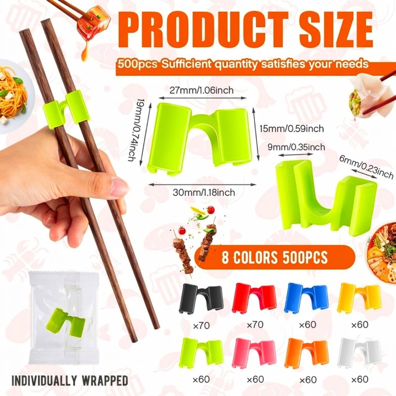 Suttmin 500 Pcs Reusable Chopsticks Helper Multicolor Plastic Practice Chopstick