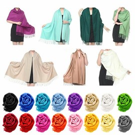 Women Pashmina Wool Feel Silky Classic Solid Wedding Shawl Scarf Stole Wrap - Color: Caribean
