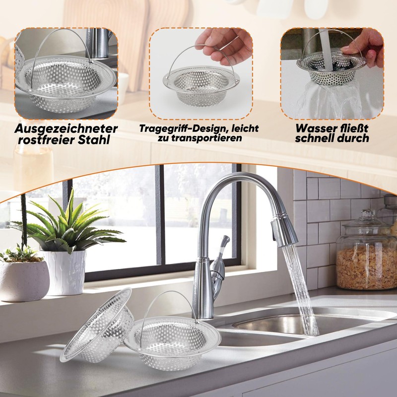 Pack of 2 Sink Strainer Stainless Steel Sink Clogging Protection